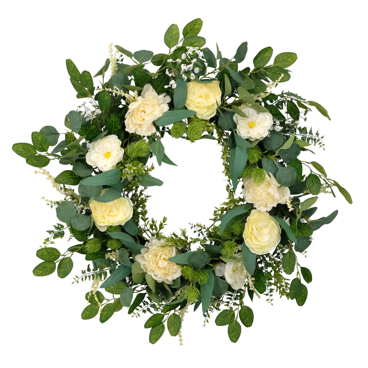 30'' Green and Ivory Eucalyptus Floral Spring Wreath